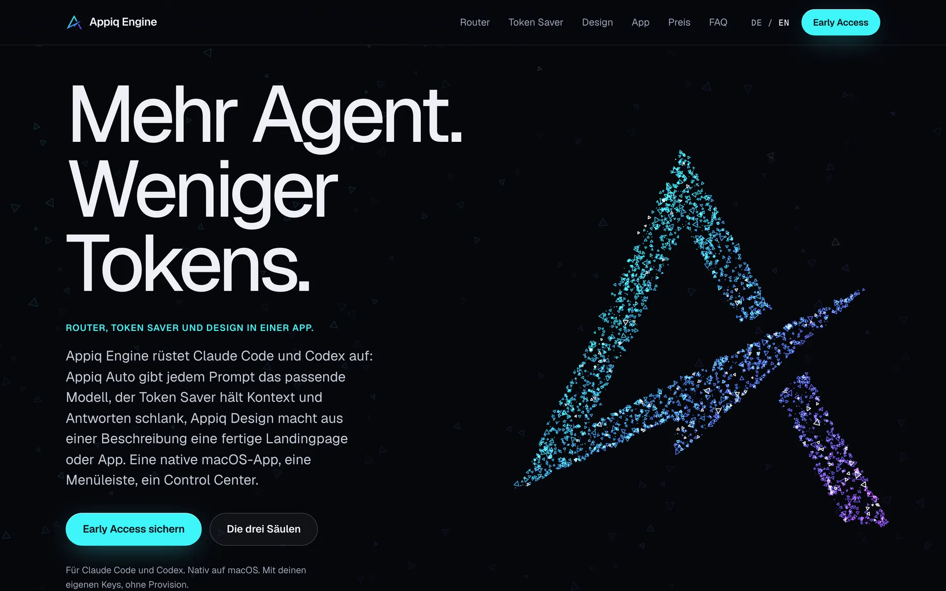 Startseite der Appiq-Engine-Website